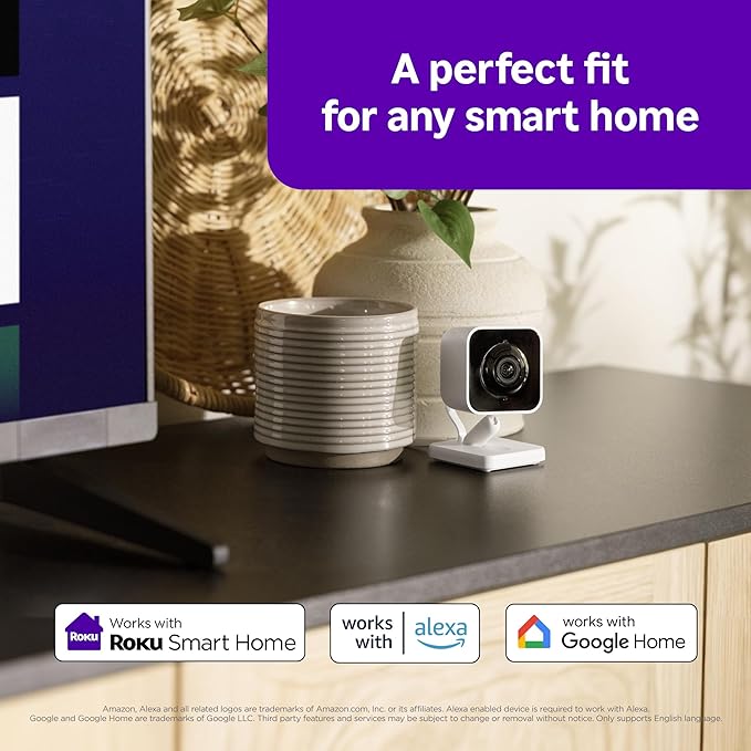 Roku Indoor Camera - Home Security - 1-Pack - Wired Security Camera & Pet Monitor with 1080p HD Color Night Vision, Works with Alexa & Google, Motion & Sound Detection, WDR & WiFi 6
