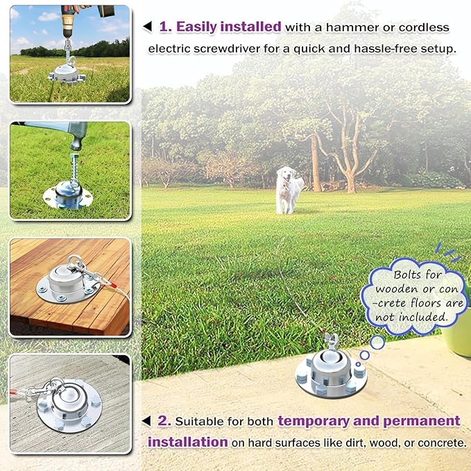 360° Swivel Dog Tie Out Stake Dog Anchor - 2025 Upgrade - Heavy Duty Stainless Steel Dog Yard Stake for Small to Large Dogs 6 PCS Dog Tethers Holds 1500Lbs of Pull Force Great for Yard Camping Outdoor