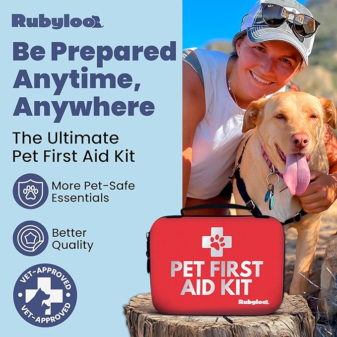 Dog First Aid Kit - Vet Approved Pet First Aid Supplies to Treat Dogs & Cats in an Emergency - Pet First Aid Kit Guide, Tick Remover, Slip Leash & Medical Essentials for Home, Camping, Car, RV, Travel