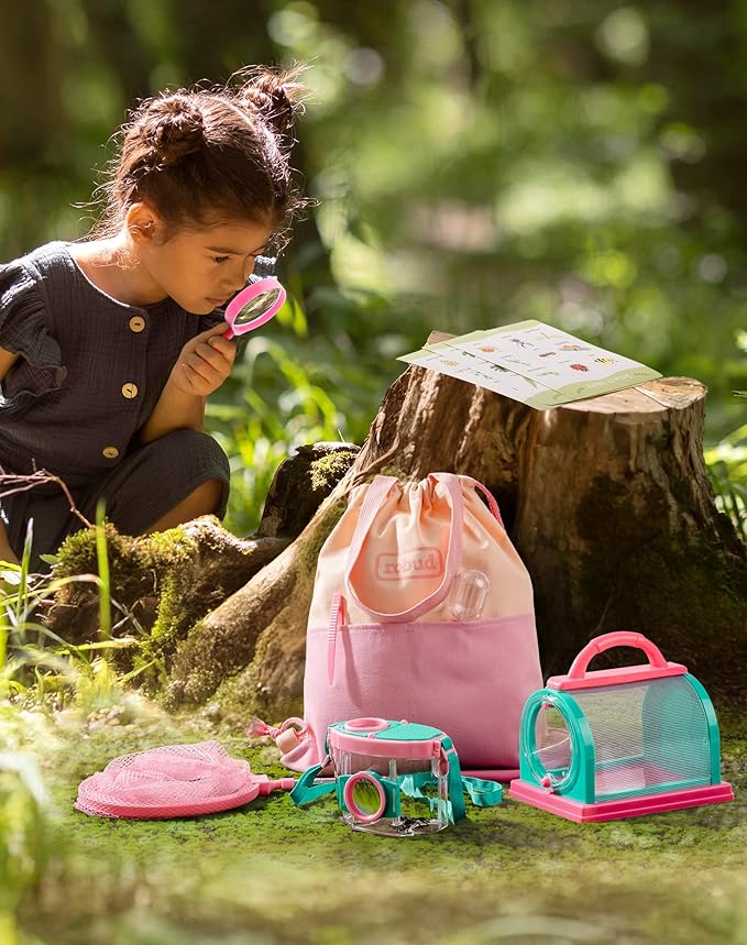 ROBUD Kids Explorer Kit, Bug Catcher Kit with Bag Kit, Pink Outdoor Exploration Set for Camping, Montessroi Toy for Kids Coming Closer to Nature，WRP28
