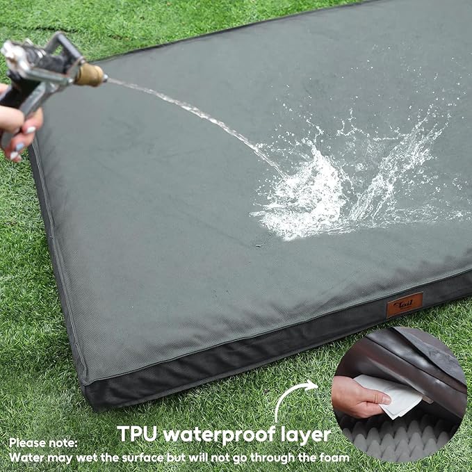 Outdoor Dog Bed for Medium Dogs, Waterproof Dog Crate Bed for Puppy Beds, Orthopedic Egg Crate Foam Pet Bed with Washable and Removable Oxford Cover, Grey