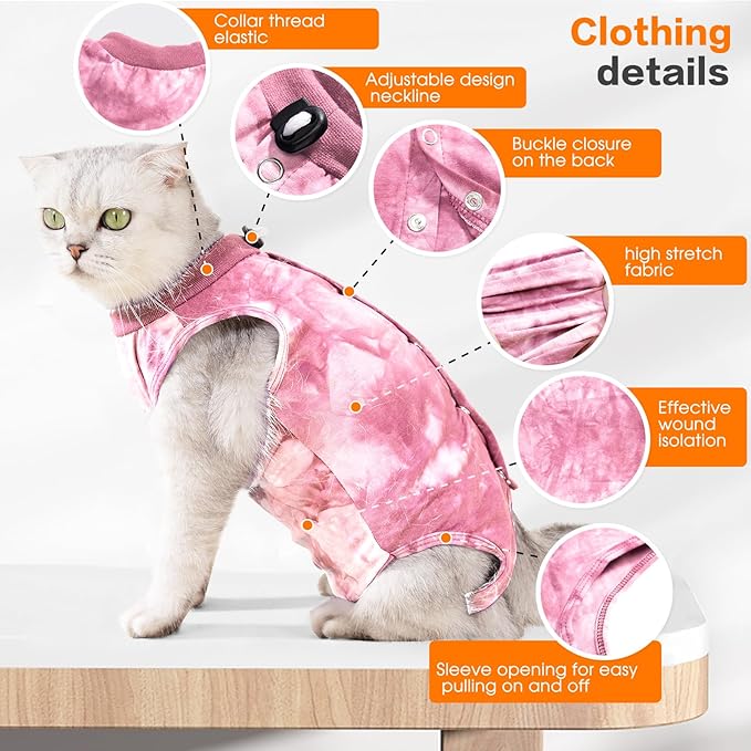 Cat Recovery Suit After Surgery, Cat Recovery Wear for Abdominal Wounds Cat Onesie Cone E-Collar Alternative,Pink L
