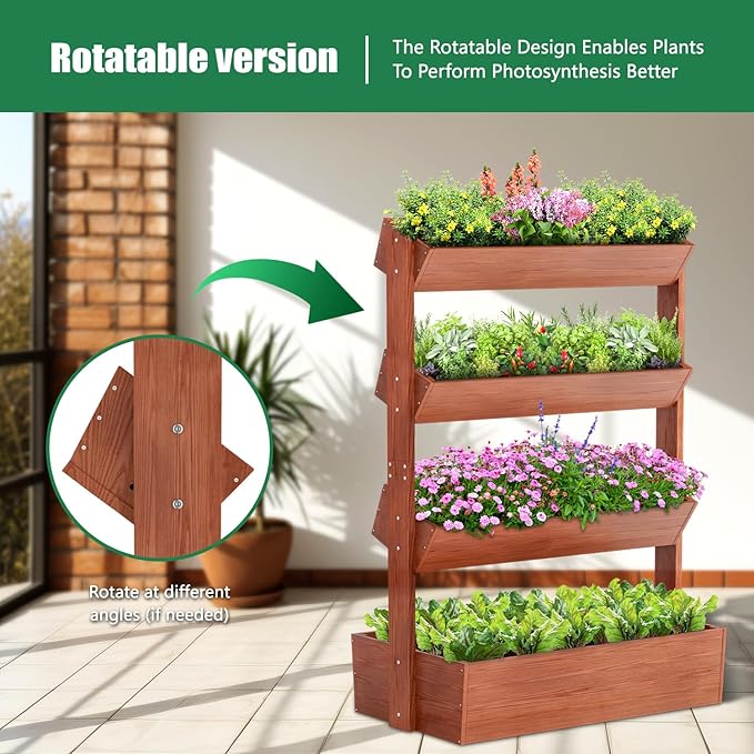SUNYRISY 4 Tiers Vertical Wooden Raised Garden Bed Outdoor, Freestanding Garden Planter Box Stand for Planting Herbs Flowers Vegetables Outdoor Gardening