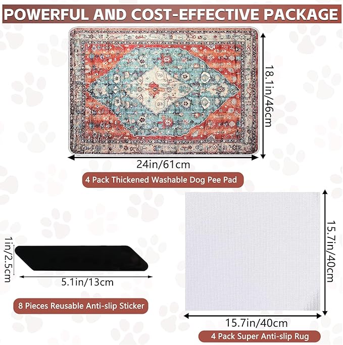 Washable Thickened Pee Pads for Dogs, 4 Pack (18"x24") Upgrade Reusable Puppy Pads with Non-Slip Rug, Super Absorbent Leakproof Puppy Training & Whelping Pads for Dogs, Doggie