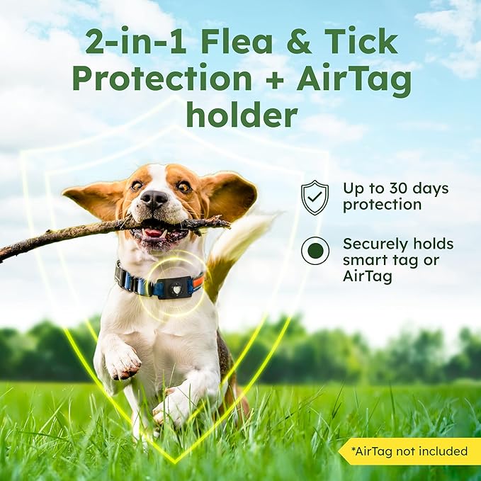BugMD Paw Guardian Flea & Tick Pendant (3-Pack) with AirTag Holder – Plant-Based Flea & Tick Prevention for Dogs – Pet Collar Tag & GPS Tracker Holder for Dogs – Black