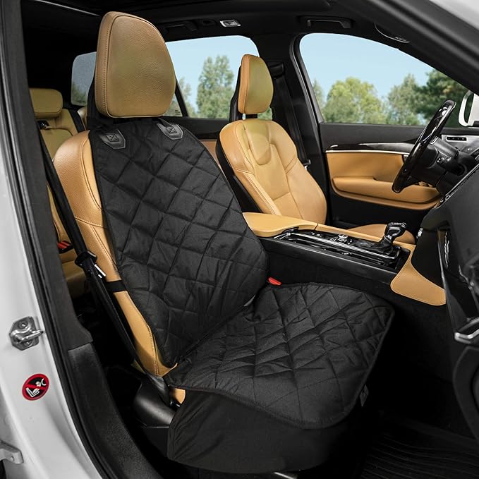 Plush Paws Products Premium Bucket Car Seat Protector | Diamond Stitching | Washable & Waterproof Front Seat Dog Cover Car, Truck, & SUV | Nonslip, Tear Resistant Pet Passenger Seat Cover | Black