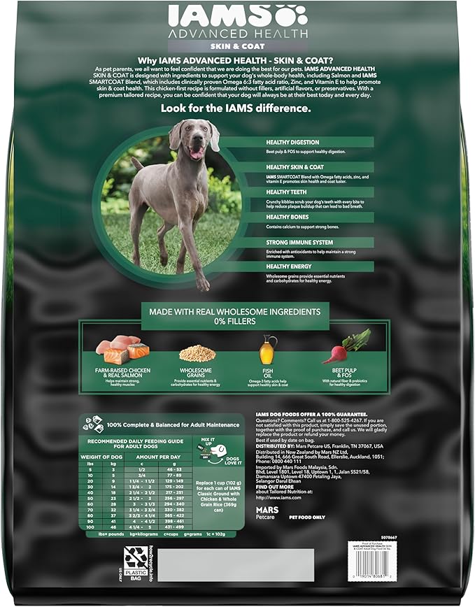 IAMS Advanced Health Skin & Coat Adult Dry Dog Food Chicken and Salmon Recipe, 36 lb. Bag