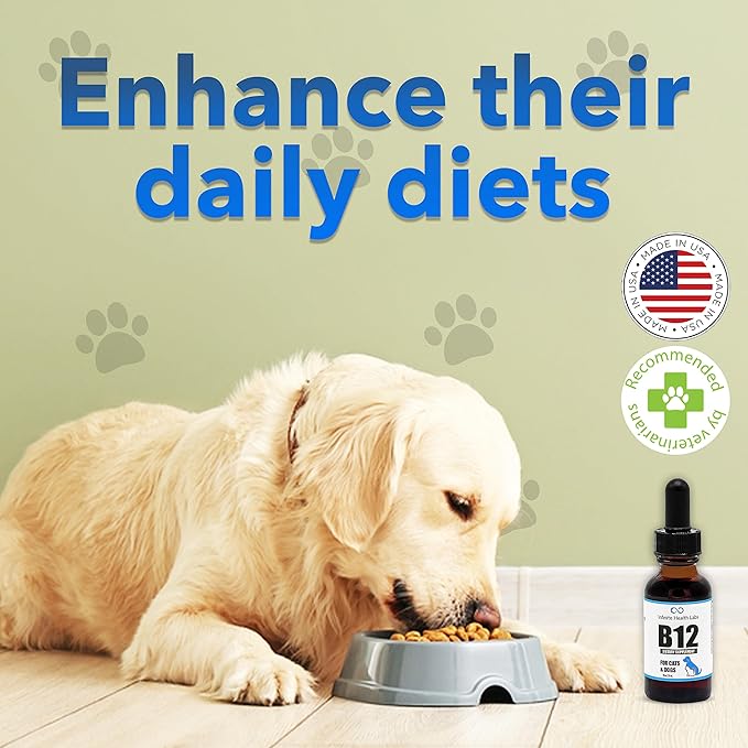 Liquid Vitamin B-12 for Dogs and Cats - Vet Formulated - Effective for All Animals Methylcobalamin (Methyl B12) - Energy, Appetite and Mood - Made in USA