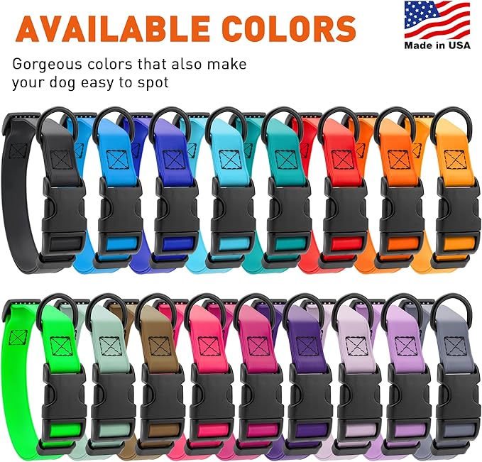 Dogline Biothane Waterproof Dog Collar with Quick Release Buckle Strong Coated Nylon Webbing with Odor- Proof for Easy Care Easy to Clean Fits Small Medium Large Dogs, Cyan Blue 1" W 15-25" L