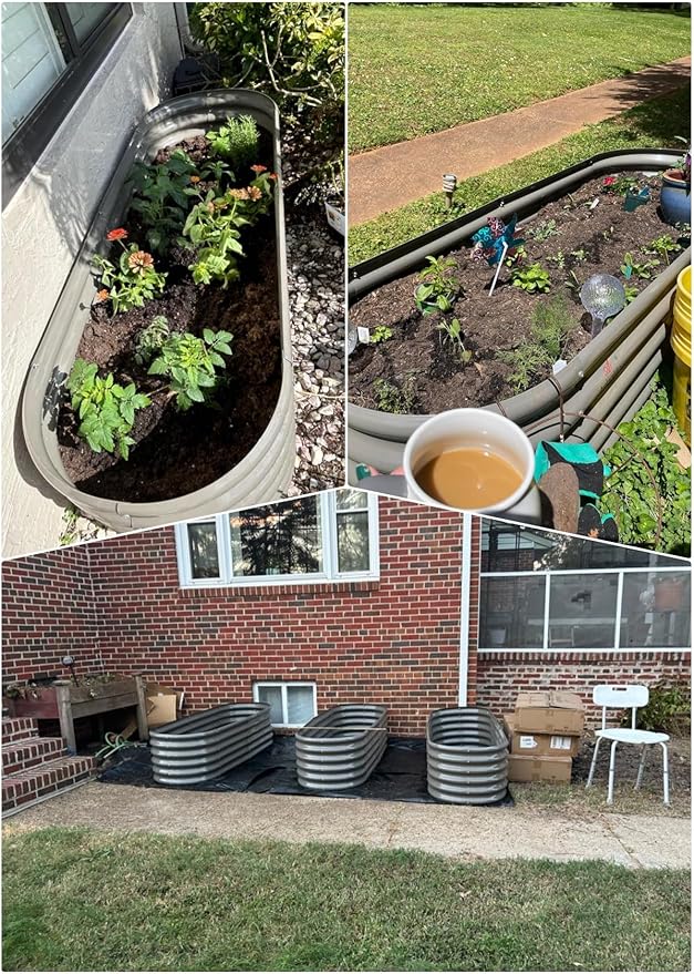 A ANLEOLIFE 6X2X1.5 ft Galvanized Raised Garden Beds Outdoor, Oval Round Metal Planter Box for Planting Vegetables Flowers Herb, Anti-Rust & Easy-Setup, Quartz Grey