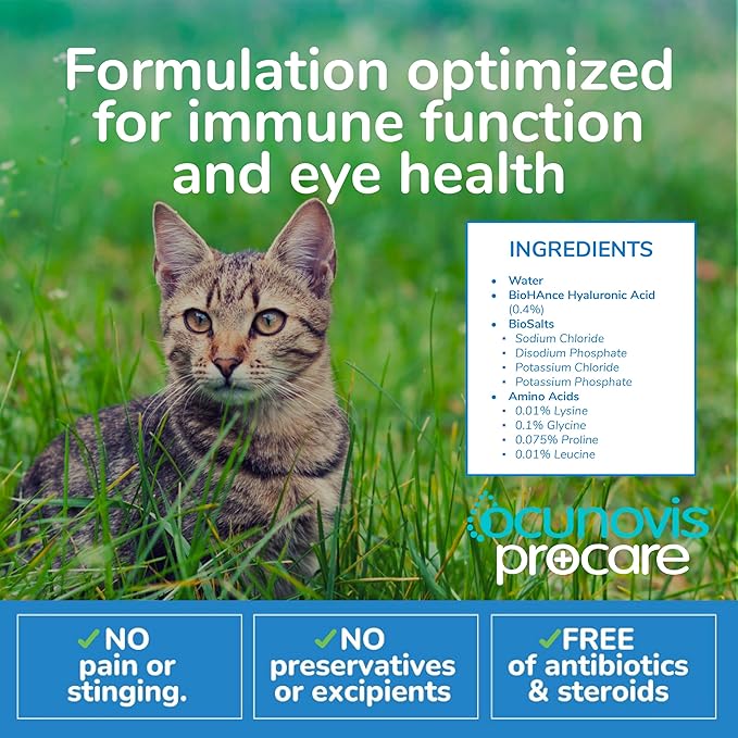 Sentrx - Ocunovis ProCare Gel Eye Drops for Dogs and Cats, Hydrating Cat and Dog Eye Drops with Hyaluronic Acid, Lysine, and Amino Acids, Preservative-Free and Antibiotic-Free, 5 ml