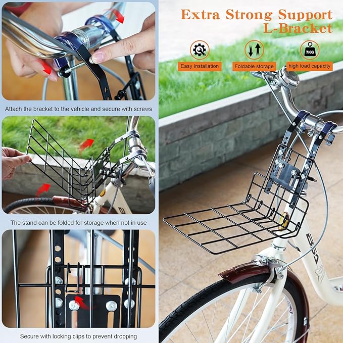 Xixter Dog Basket for Bike, Suitable for Small & Medium Pet Up to 7 kg, Foldable 4-in-1 Pet Bike Basket, Crossbody, Shoulder and Car Seat, with Sturdy Bracket and 4 Mesh Windows, Gray
