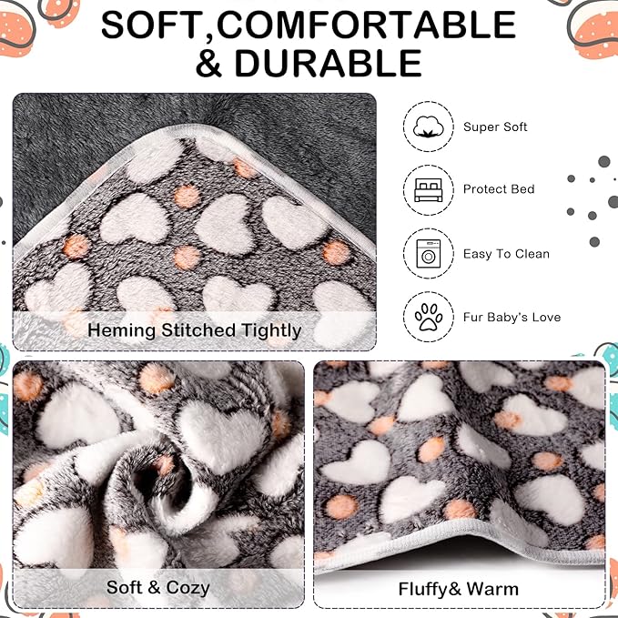 Reginary 4 Pcs Waterproof Guinea Pig Blankets Washable Small Animal Fleece Bedding Absorbent Guinea Pig Cage Liners Reusable Pet Pee Pad Sleep Mat for Hamster Ferret(Heart Pattern,35 x 24 Inch)