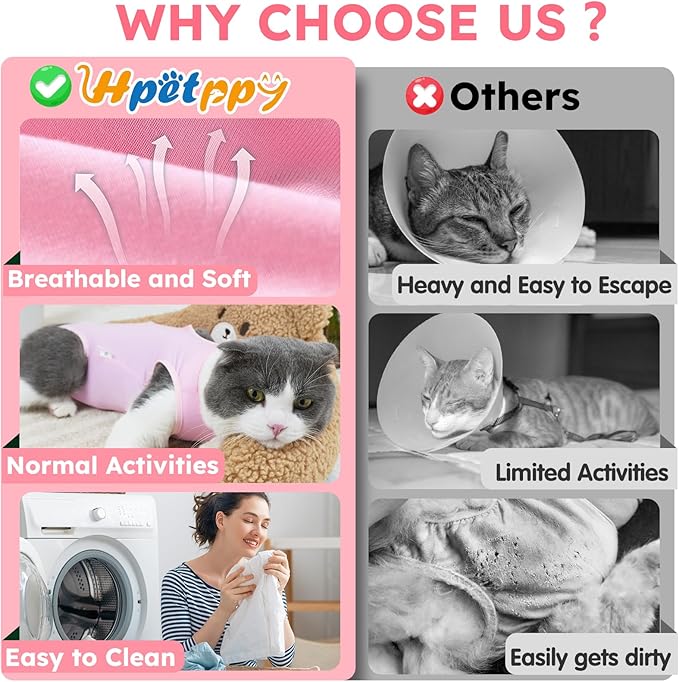 Cat Recovery Suit, Breathable Cat Surgery Recovery Suit Female, Cat Onesie for Cats After Surgery Spay Surgical Abdominal Wound Skin Diseases Cone of Shame Alternative (Pink,S)