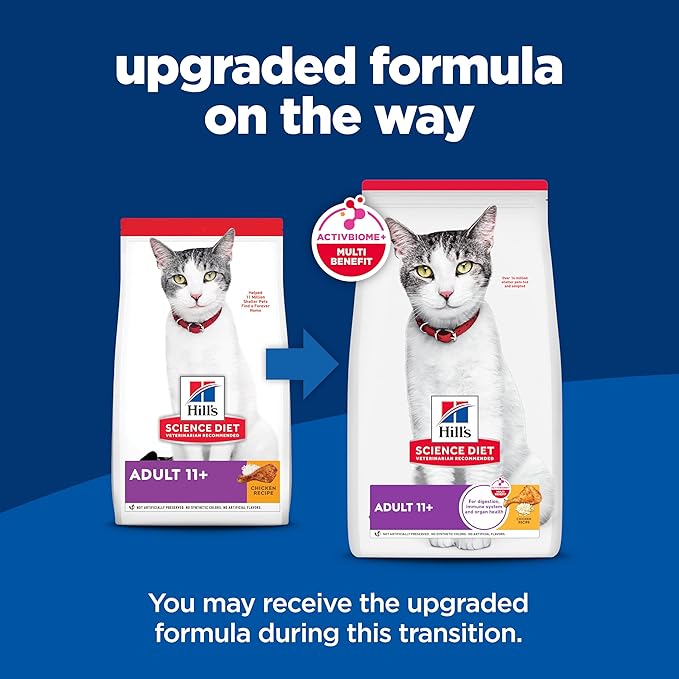 Hill's Science Diet Adult 11+, Senior Adult 11+ Premium Nutrition, Dry Cat Food, Chicken Recipe, 15.5 lb Bag