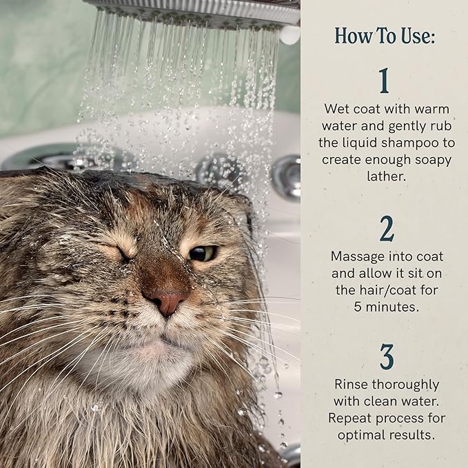 JR Liggett’s Natural Liquid Cat Shampoo for Sensitive Skin - 100% Detergent Free, Non-GMO & Biodegradable - Tear-Free, Hypoallergenic Formula Soothes Dry Itchy Skin - Safe for Puppies - 8.45 fl oz