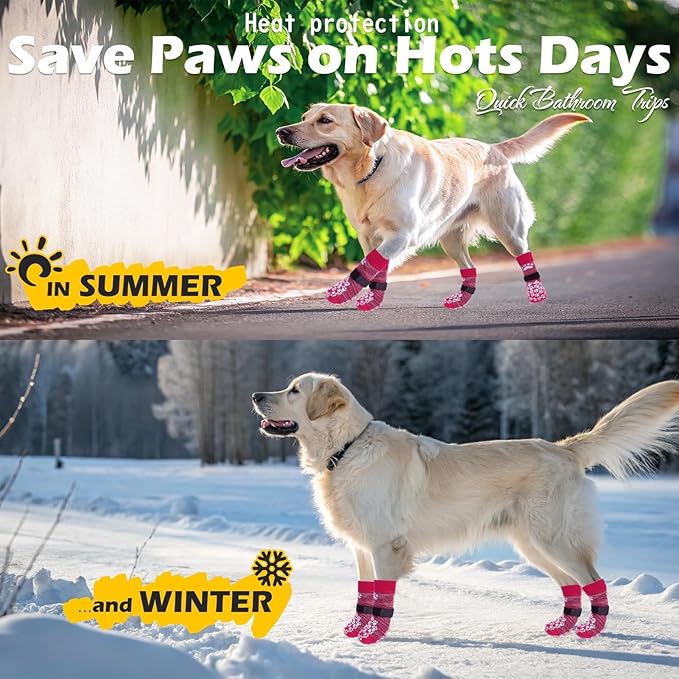 EXPAWLORER Anti Slip Dog Socks to Prevent Licking Paws, Dog Shoes for Hot Pavement, Dog Booties for Small Medium Large Senior Dogs, Traction Control Boots & Paw Protectors for Hardwood Floors Rose