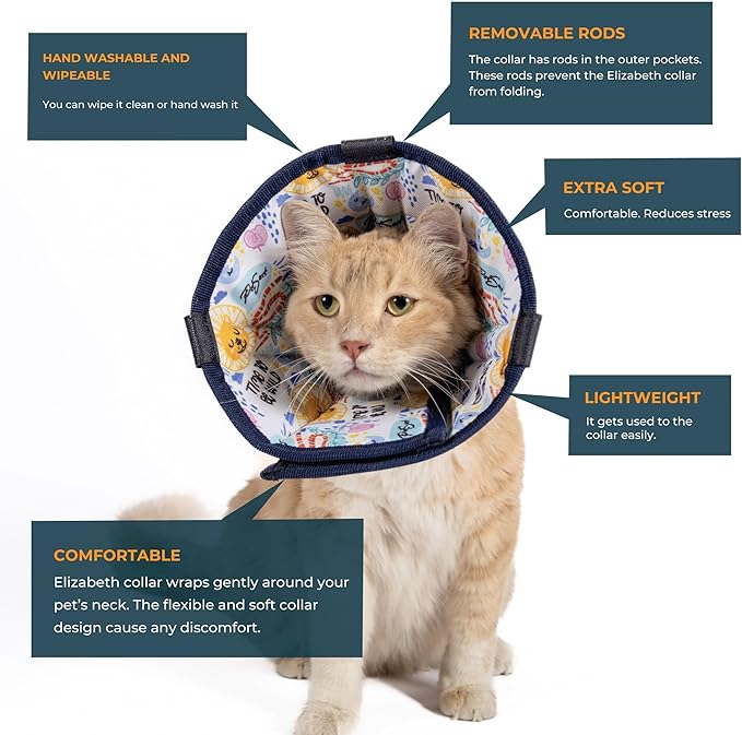 Cat Cone Collar – Colorful Cat Pattern - Lightweight Recovery Cone for Cats, Anti-Lick & Anti-Scratch, Vet Recommended, Elizabethan Collar (Colorful, XXS [Neck Girth: 7.5"-10.3"])