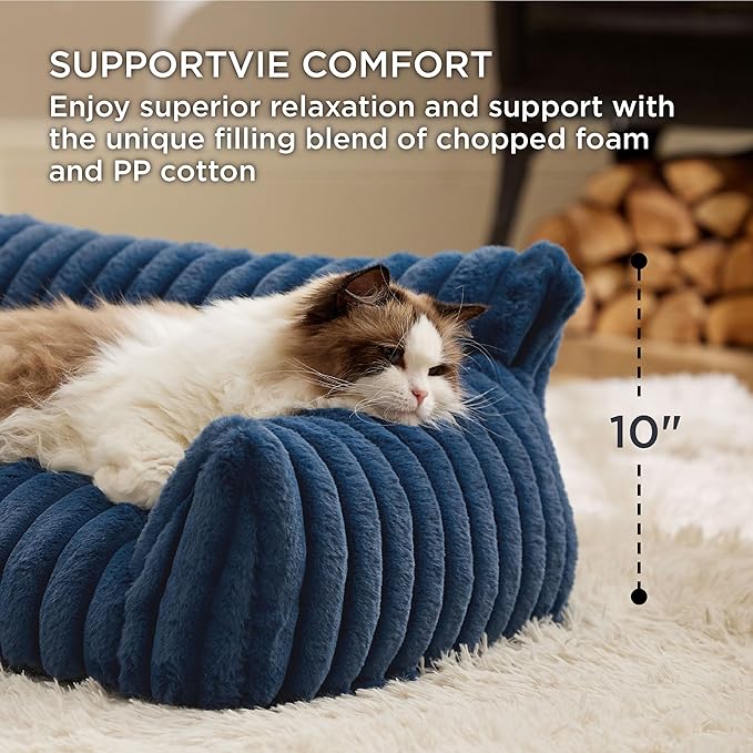 Bedsure Cute Dog Couch for Pets - Fluffy Dog Sofa with Premium Soft Corduroy Fleece, Pet Couch Bed with Washable Cover, Supportive Pet Sofa Bed for Medium Large Dogs, 36inch, Night Blue