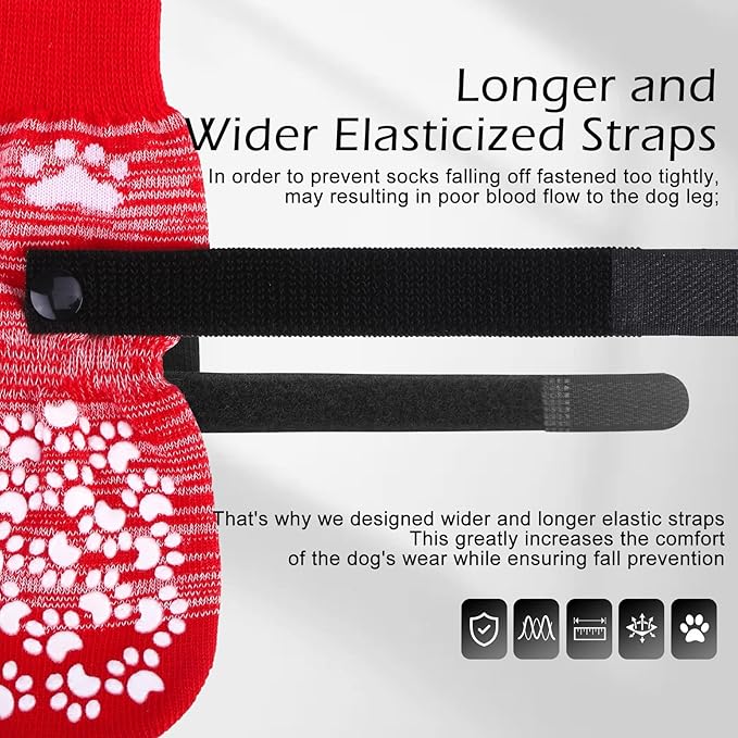 EXPAWLORER Anti Slip Dog Socks, Red, Medium, 4 Count, Fabric, Elastic Band, Dog, Paw Protection, Indoor & Outdoor