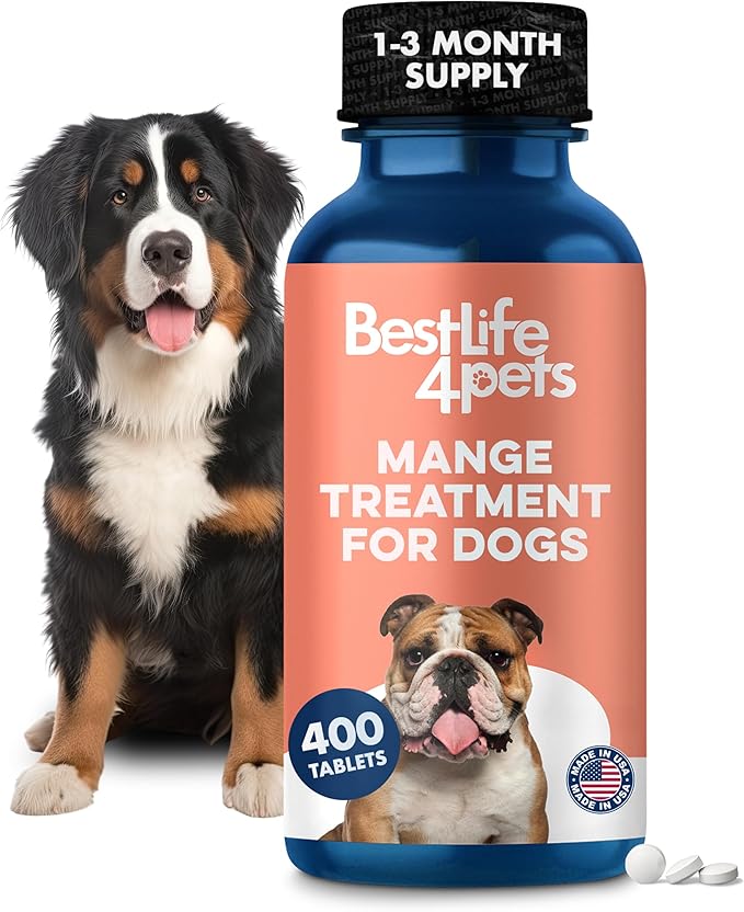 Mange Treatment for Dogs, Natural Dog Itching Skin Relief for Demodectic & Puppy Mange, Mites, Canine Scabies, Helps Dogs Skin Irritation, Hot Spots, Hair Loss, and Canine Dandruff, 400 Odorless Pills