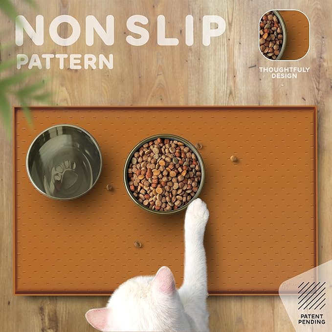 Dog Food Mat - Raised Edges Dogs Mat for Food and Water Prevent Spill, Waterproof Cat Food Mats Protect Floors, Easy Clean Dog Bowl Mats for Food and Water, Silicone Pet Food Tray