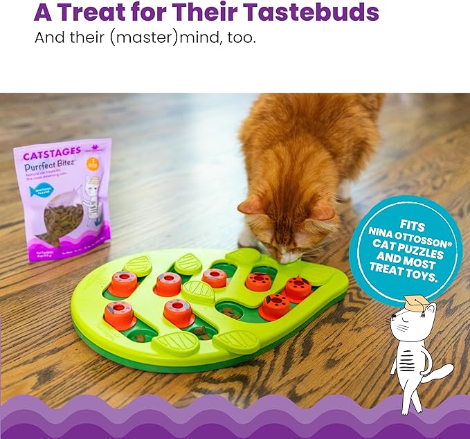 Catstages by Nina Ottosson Purrfect Bitez Natural Crunchy Cat Treats for Puzzles, Toys, Feeders, & Training, USA-Made, Real Whitefish Flavor, 4oz