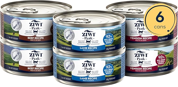ZIWI Peak Wet Cat Food Variety Pack - Venison, Beef, and Lamb, 6 Pack (3oz Each)