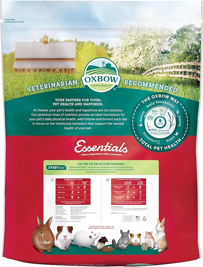 Oxbow Essentials Rabbit Food, Young, Made Alfalfa for Rabbit, Pet Pellets with Vitamins & Minerals, Small Animal Pet Products, Bunny Food, Made in USA, High Fiber, 25 lb. Bulk Bag