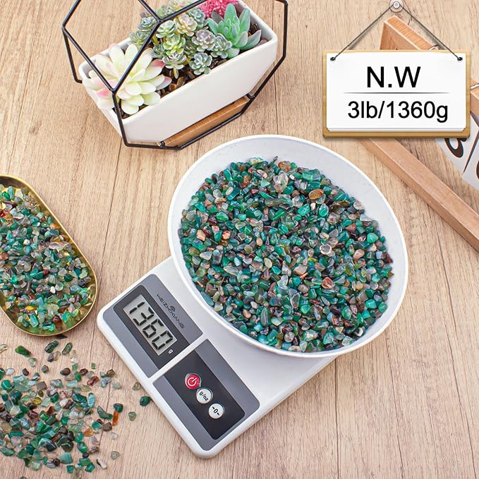 3 Lb Green Agate Crushed Stone Crystal Chips Bulk, Natural Polished Aquarium Stones Pebbles Irregular Decorative Rocks for Fish Tank, Vase Fillers, Succulent Plants Decor