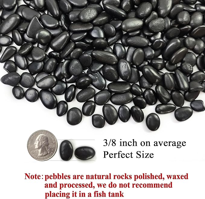 Black Pebbles - 3/8 inch Small Stones for Indoor Plants, Succulents, Aquariums & Landscaping