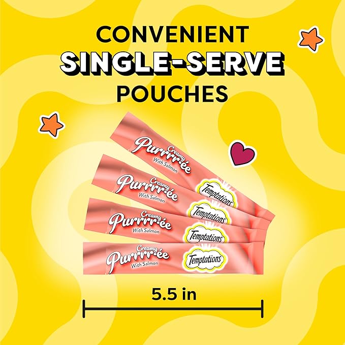 Temptations Creamy Puree Squeezable Lickable Wet Cat Treats with Salmon, 0.42 oz. Tubes, 24 Count