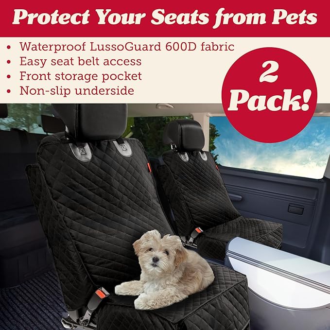 Lusso Gear Dog Car Seat Cover for Front Seat (2 Pack) - 100% Waterproof, Nonslip - Full Protection for Passenger Chair, Captain Chairs - Rear Seat Protector for Dogs - Fits Cars, Trucks, SUVs