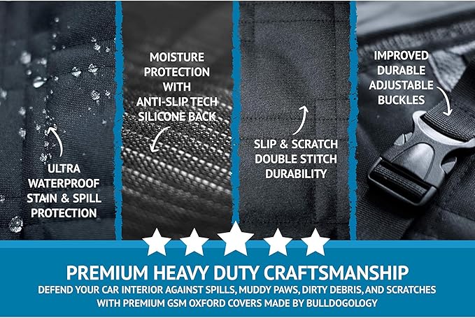 Bulldogology Front Car Seat Covers for Dogs - Heavy Duty Dog Seat Cover for Cars, Trucks, Vans, and SUVs - 100% Waterproof Front Seat Dog Cover - Passenger Dog Car Seat Cover for Front Seat (Black)