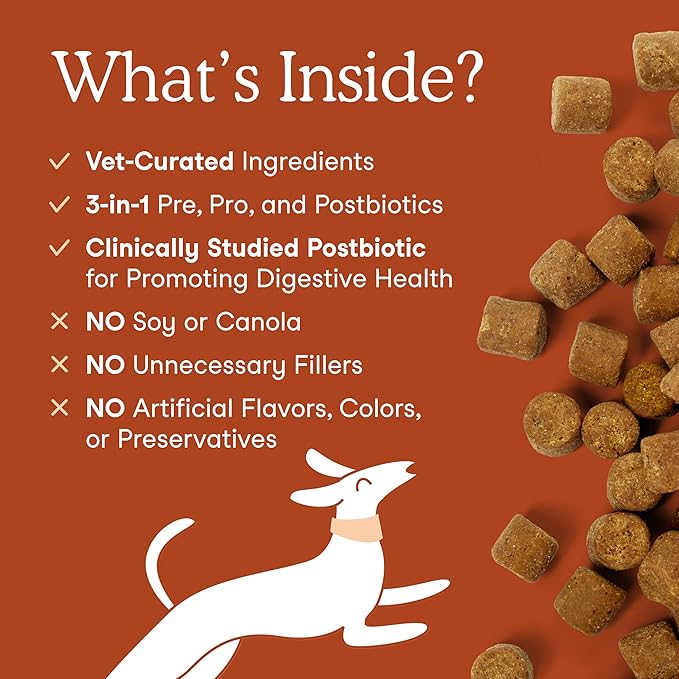 Fera Pets Probiotics for Dogs with Prebiotics and Postbiotics - Full Spectrum Gut Health Support - Promotes a Balanced Gut Microbiome - Boosts Immune Health - 90 Soft Chews