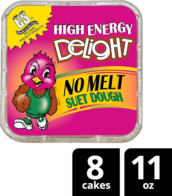 C&S High Energy Delight No Melt Suet Dough, Suet Cakes for Wild Birds, 11 Ounces, Pack of 8