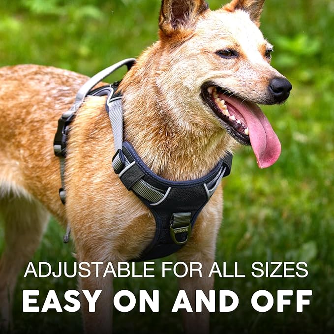 Embark Adventure Dog Harness, Reflective Trim No Pull Dog Harness for Large Dogs - Military Grade Nylon, Front Clip with Gel Lined Handle. Soft & Padded Puppy for Any Breed