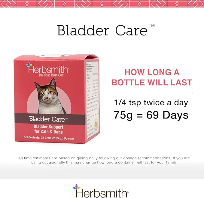 Herbsmith Bladder Care- Bladder Support for Cats- Urinary Tract Cat Supplement – Maintains Kidney Health for Cats– 75g
