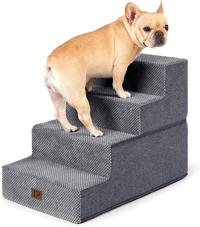 EHEYCIGA Dog Stairs for Bed 18" H, 4-Step Dog Steps for High Bed, Pet Steps for Small Dogs and Cats, Non-Slip Balanced Pet Ramp Indoor, Grey