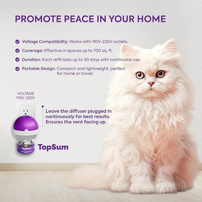 Cat Calming Diffuser Refills: Pheromone Refill for Cats, Long-Lasting 6-Month Supply, Compatible with Most Diffusers, 6 Pack (Purple)
