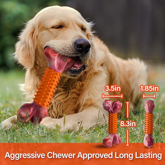 Apasiri Dog Toys for Aggressive Chewers Large Breed 2-Pack: Heavy Duty Chew Toys for Medium Dogs Indestructible Orange Dog Gift with Peanut Butter Flavor