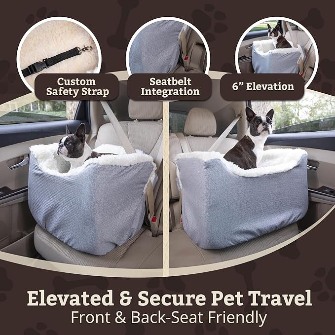 Snoozer Lookout I Dog Car Seat - Small Dog and Puppy Car Seat, Booster Bed for Small & Medium Size Pets up to 25 Lbs, Sherpa Lining, Elevated, Washable, Safe for Travel - Medium, Stone Diamond