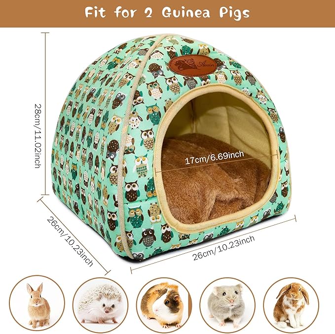BWOGUE Guinea Pig Bed Warm Cave Beds Hamster House Large Hide-Out for Rabbit Guinea Pigs Bearded Dragon Rats Winter Warm Cage Nest,Green