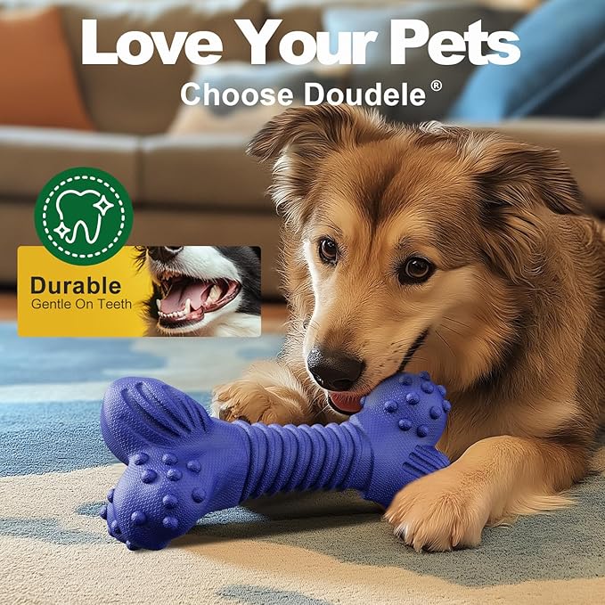 Dog Toys for Aggressive Chewers, Indestructible Chew Toys for Medium Large Dogs,Durable Rubber Dog Bones with Beef Flavor, Tough Dental Toy for Boredom Relief (Blue)
