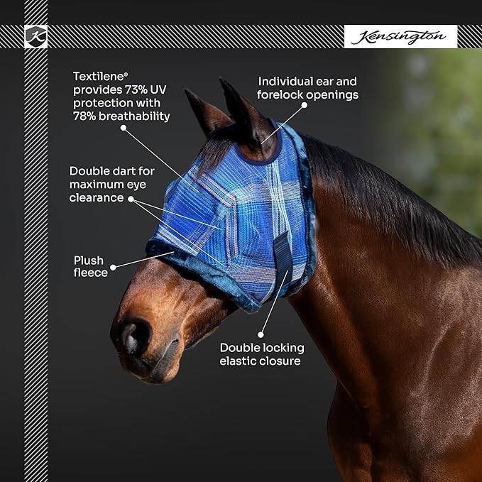 Kensington UV Fly Mask with Fleece Trim - Protective Mask with Dual Ear Opening & Forelock Freedom - XLarge, Lavender Mint