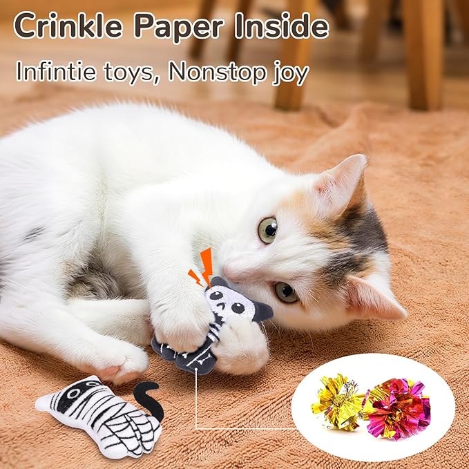 Retro Shaw 4Pcs Cat Toys, Horror Catnip Crinkly Sound Kitten Toys, Interactive Indoor Cat Chew Kitty Kicker Toy for All Breeds 3.7 Inches