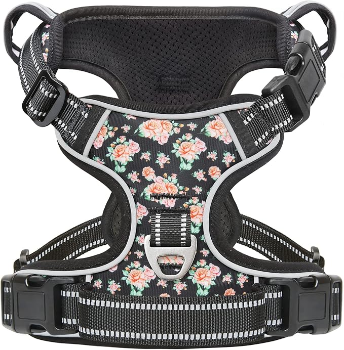 Timos Dog Harness, NO Need Go Over Dogs Head 3 Snap Buckles with 2 Leash Clips, Adjustable Soft Padded No-Pull Dog Harness, Reflective No-Choke Pet Oxford Vest for Small Medium Large Dogs