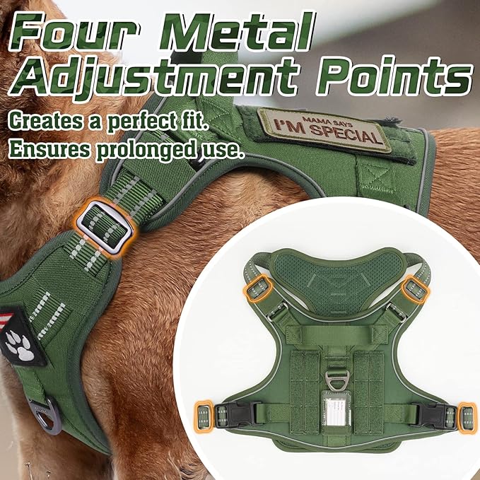 rabbitgoo Tactical Dog Harness for Large Dogs, No Pull Military Service Vest with Handle & Molle, Easy Control for Training Walking, Adjustable Reflective Straps, Green, L