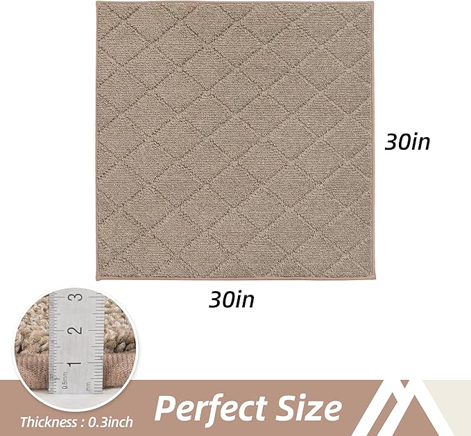 COSY HOMEER Edging Stair Treads Non-Slip Corner Indoor Stair Runners for Wooden Steps,Landing Slip Resistant Stair Rugs Mat for Kids and Dogs,100% Polyester TPE Backing,Beige,30x30 inch