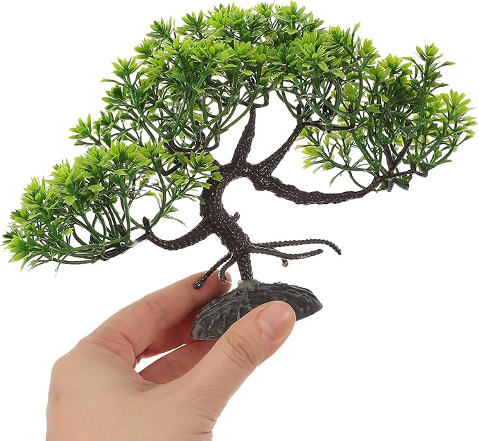 LOGOFUN 4 Pcs Aquarium Bonsai Tree Artificial Water Plant Fish Tank Decorations (Deep Green)